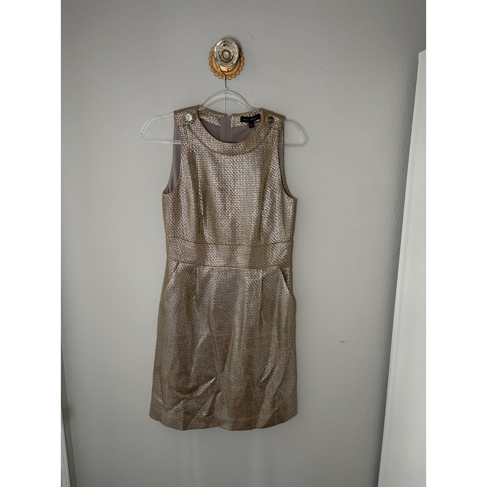 Banana Republic Womens Gold Metallic Textured Sleeveless Cocktail Dress Size 4